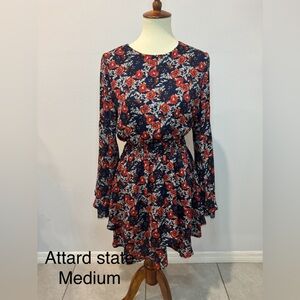 Altar'd State Navy and Red Floral Long Sleeve Dress